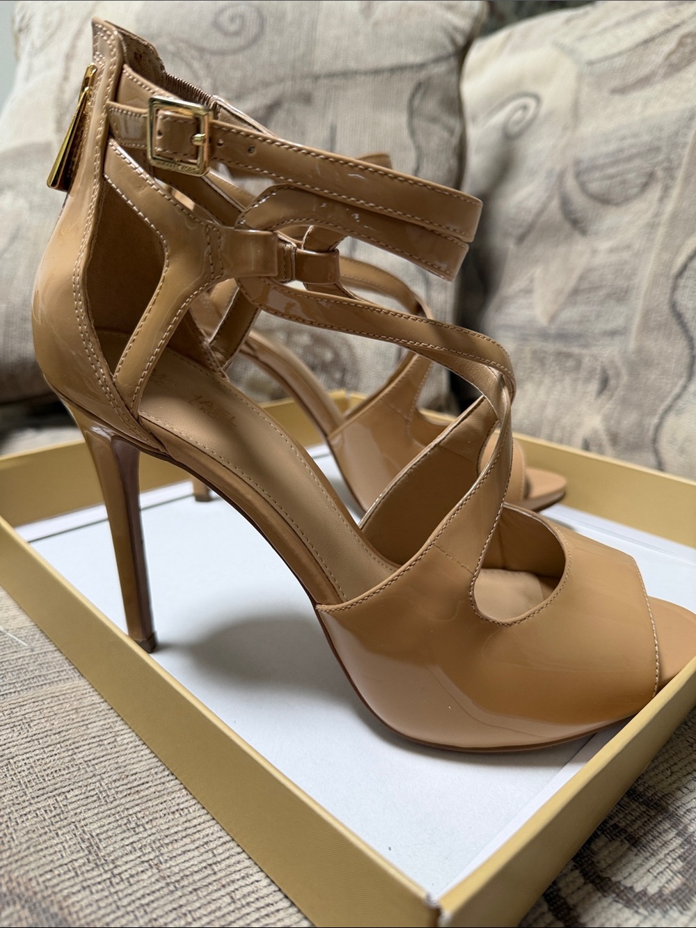 Michael Kors Nude Patent Leather Strappy High Heel Sandals